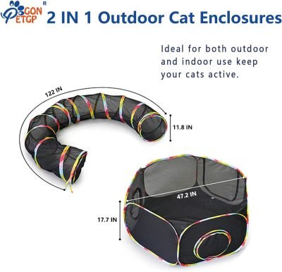 Outdoor Cat Enclosures, Cat Playground Portable Mesh Tent, Outside Circle Playpen Tunnel for Kitty, Rabbit, Puppy and Small Animals