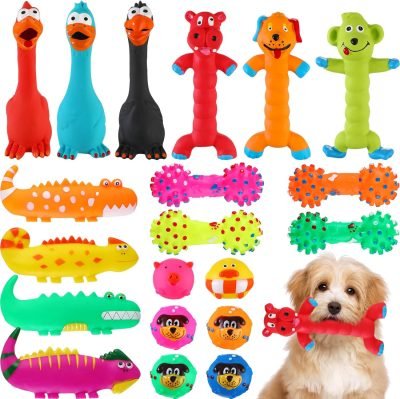 20 Pcs Squeak Latex Puppy Toy Squeaky Dog Toys Rubber Small Squeaky Balls Rubber Toys Funny Animal for Small Medium Large Pets Interactive Play Fetch Reduce Separation Anxiety (Novel)