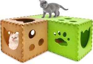 Cat Play Tunnel 14 Pcs DIY Foldable Cat Hideaway Cave with Interactive Peek Hole Felt Kitten Play Tubes and Tunnels for Indoor Cats Up to 20lb