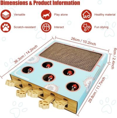 Cat Enrichment Toys for Indoor Cats, Whack-A-Mole Cat Puzzle Toy, Corrugated Cardboard Cat Scratching Post, Indoor Cat Scratching Post Toy, Safe and Fun Paw Scratcher, Exercise Puzzle for All Ages