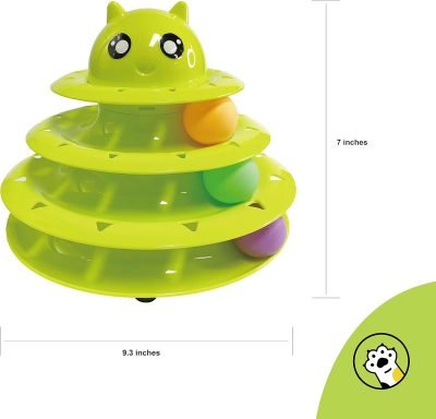 Cat Toy Roller,3 Levels Tower with Six Multiple Balls Cat Turntable Toy,Funny Interactive Cat Toys for Indoor,Funny Puzzle Toy for Kitten Pet Cats,Do Exercise&Play Game (Yellow-Green)