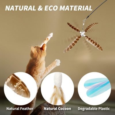 Cat Wand Toy Refills Natural Feathers Replacement Teasers, 4Pcs Different Senses Replacement Teasers Arouse Cat Desire to Hunt