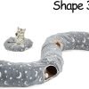 Cat Tunnel Bed Tube with Cushion and Plush Ball Toy Playground Crinkle Collapsible Self-Luminous Flannel Fabric 3FT for Large Cats Kittens Kitty Small Animals Puppy Grey Moon Star