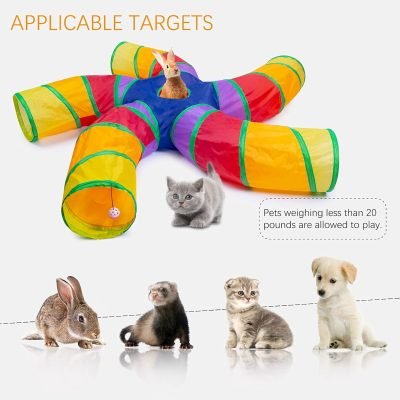 Cat Tunnel for Indoor Cats Large, with Play Ball S-Shape 5 Way Collapsible Interactive Peek Hole Pet Tube Toys, Puppy, Kitty, Kitten, Rabbit (Multicolor)