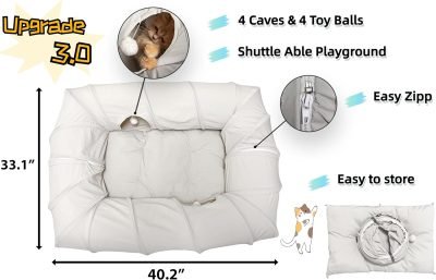 4 Ways Shuttled XL Cat Tunnel Bed for Indoor Cats Peekaboo Cat Cave Donut with Cool Mat