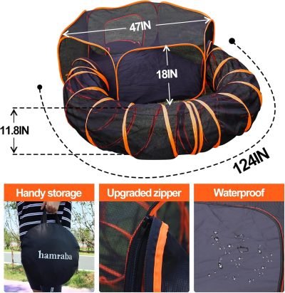 Cat Tunnel Tube Cat Enclosures Foldable Cat Tent Small Animal Playpen Bunny Cage Cat Toy Pet Tents Outdoor Indoor for Fun Orange with Storage Bag