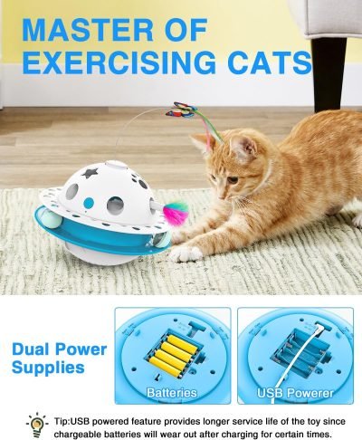 3 in 1 Smart Cat Toys, Interactive Cat Roly Poly Toy, Electric Indoor Kitten Toys, Fluttering Butterfly,Random Whack-A-Mole Mice, 1 Pcs Catnip Balls,Auto On/Off (Blue)