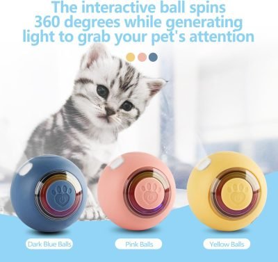 71PDXrv52HL._AC_SL1500 Cat Toy Balls for Indoor Cats Smart Interactive Self Rotating Ball Kitten Toy Gift USB Rechargeable Cat Toys Set Planet Cat Toys Balls With Lights Electric Pet Ball Automatic Moving Yellow Toy Ball