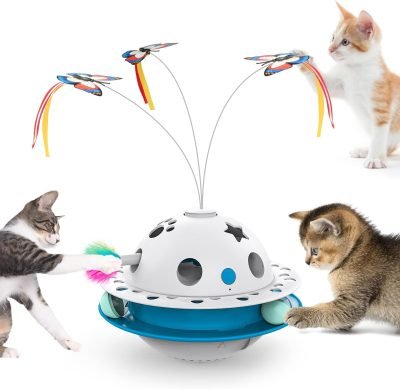 3 in 1 Smart Cat Toys, Interactive Cat Roly Poly Toy, Electric Indoor Kitten Toys, Fluttering Butterfly,Random Whack-A-Mole Mice, 1 Pcs Catnip Balls,Auto On/Off (Blue)