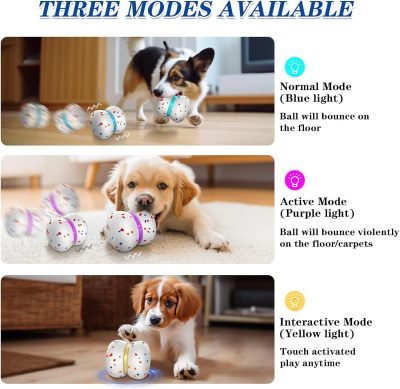 Interactive Dog Toys for Boredom, Bouncing Ball for Dogs with Motion Activated, Active Rolling Ball for Dogs