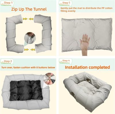 4 Ways Shuttled XL Cat Tunnel Bed for Indoor Cats Peekaboo Cat Cave Donut with Cool Mat