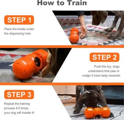 Dog Food Puzzle Toys, Treat Dispenser with Squeaky Giggle Sound, Interactive Chase Slow Feeder for Boredom and Stimulating, IQ Training for Small Medium Large Dogs, Orange