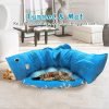 Cat Tunnel Bed for Indoor Cats 2-in-1 Cat Play Tunnel Bed Collapsible Cat Carpet Tunnel Washable Cat Tubes and Tunnels with Hanging Balls for Kitty Bunny Rabbit Puppy Ferret (Blue)