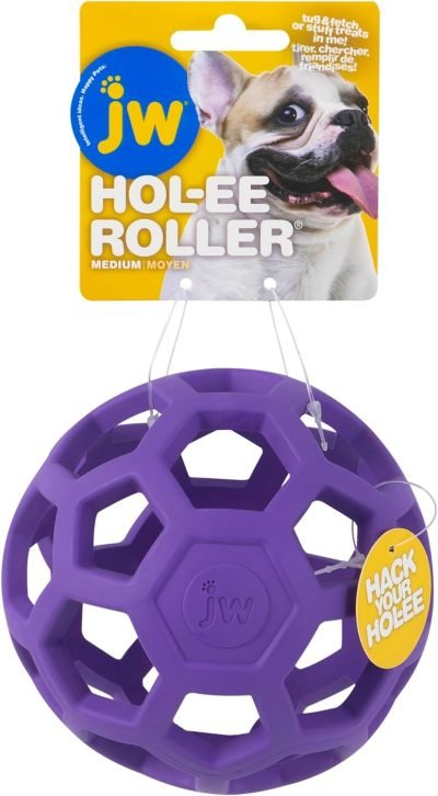 Pet Hol-ee Roller Dog Toy Puzzle Ball, Natural Rubber, Small (3 Inch Diameter), Colors May Vary