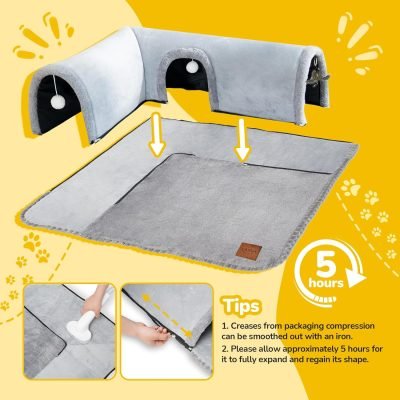 Cat Tunnel Bed Indoor: Detachable Kitty Pet Play Tube - Washable Kitten Cave Mat with Ball Toys