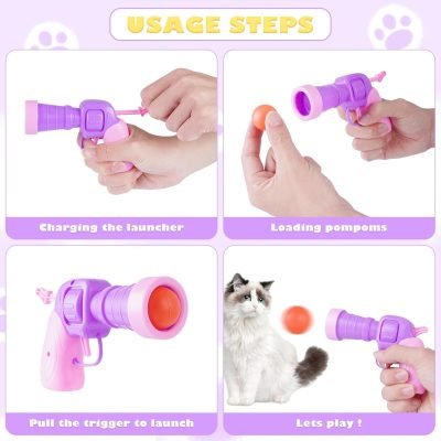 158pcs Cat Ball Launcher Set, Interactive Cat Toy Pom Pom Balls for Bored, Lightweight and Silent Cat Toys Pet Ball Launcher Plush Ball Shoot Gun Toy for Indoor Cats Kitten (Glitter Balls)