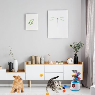 71Wg6QrWKXL._AC_SL1500 Automatic Ball Launcher for Small and Medium Cats, Interactive Cat Toy Base Ball Throwing Machine Mental Stimulation Toys for Cats Enrichment Toy for Indoor Outdoor Use, 16 EVA Balls Included