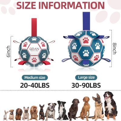 Dog Toys Soccer Ball with Straps, Interactive Toys for Tug of War, Puppy Birthday Toy, Dog Water Toy, Dog Balls for Small & Medium Dog (6 Inch)