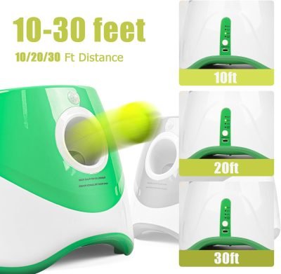 Automatic Ball Launcher for Dogs, Dog Ball Thrower Launcher with 15 Pcs Tennis Balls, 10-30 Ft Distance Settings Ball Launcher for Small Dogs, Dog Fetch Ball Thrower Green