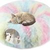 Plush Cat Tunnel Bed for Indoor Cats, Collapsible Cat Donut Tunnel with Central Mat, Fluffy Cat Cave Tube with Hanging Ball for Cat Kitten Rabbit Puppy Ferret
