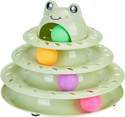 26pcs Cat Toys 4-Level Roller Track for Indoor Cats, Interactive Cat Toy with Colorful Balls Self Play Kitten Puzzle Toys, Fun Kitty Exercise Toys (Green)