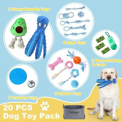 Dog Puppy Toys for Teething,20 Pack Puppies Teething Chew Toys for Boredom,Dog Chew Toys with Rope Toys,Treat Balls and Squeaky Dog Toys for Small Dog