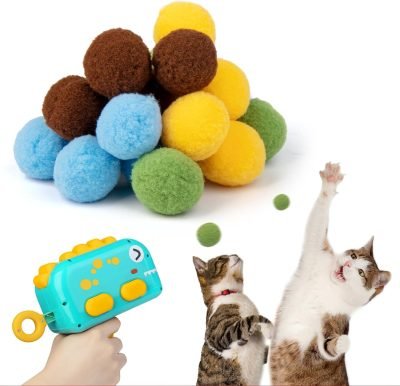 Interactive Cat Toys for Indoor Cats,Cat Ball Launcher Toys with 20Pcs Pom Pom Balls,Soft Balls Shooter Gun for Kitten Playing Toys