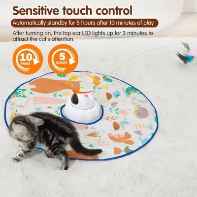 4 in 1 Cat Laser Toy Automatic, Interactive Cat Toys for Indoor Cats, Hide and Seek Kitten Wand Toy, USB Rechargeable Electronic Toys with Moving Feather, Cover for Bored Cats All Breeds