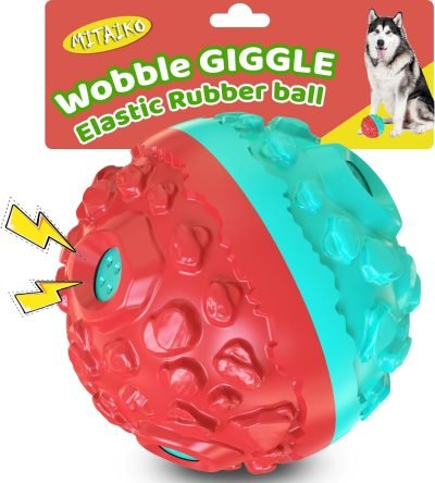 71ddBviTMhL._AC_SL1500 Dog Toy Ball for Aggressive Chewers, Interactive Fetch Dog Ball with Fun Squeaky Wobble Giggle Sound, Durable for Small Medium Large Dogs, Non-Toxic Rubber Pet Chew Toys, Black & Yellow