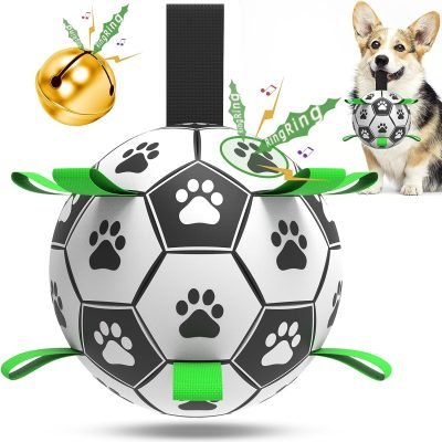Dog Toys Soccer Ball with Straps, Interactive Toys for Tug of War, Puppy Birthday Toy, Dog Water Toy, Dog Balls for Small & Medium Dog (6 Inch)