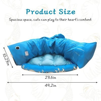 Cat Tunnel Bed for Indoor Cats 2-in-1 Cat Play Tunnel Bed Collapsible Cat Carpet Tunnel Washable Cat Tubes and Tunnels with Hanging Balls for Kitty Bunny Rabbit Puppy Ferret (Blue)