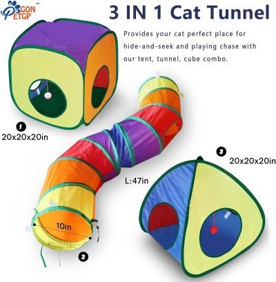 Cat Tunnel Toy and Cubes Combo, Cat Tunnels for Indoor Cats with Play Ball, Interactive Crinkle Collapsible Tent and Cubes, Cat Tube for Puppy Pet Rabbit - All in One Set of 3