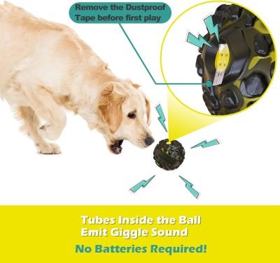 71fKnaed3FL._AC_SL1500 Dog Toy Ball for Aggressive Chewers, Interactive Fetch Dog Ball with Fun Squeaky Wobble Giggle Sound, Durable for Small Medium Large Dogs, Non-Toxic Rubber Pet Chew Toys, Black & Yellow