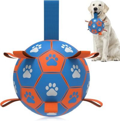 Dog Toys Soccer Ball with Straps, Interactive Toys for Tug of War, Puppy Birthday Toy, Dog Water Toy, Dog Balls for Small & Medium Dog (6 Inch)