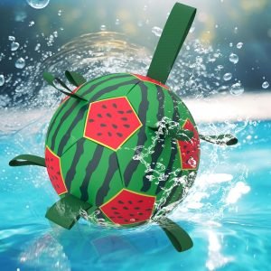 Watermelon Ball Dog Water Toys- Waterproof Dog Soccer Ball with Straps, Dog Beach Balls for Summer Outdoor Games Swimming Pool with Family Kids, Outdoor Dog Toys (9 inch)