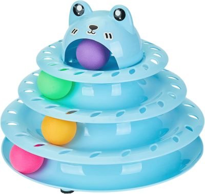 26pcs Cat Toys 4-Level Roller Track for Indoor Cats, Interactive Cat Toy with Colorful Balls Self Play Kitten Puzzle Toys, Fun Kitty Exercise Toys (Green)