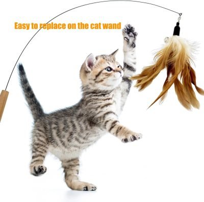 Cat Feather Toys Refill Cat Wand Replacement Feathers, 16 PCS Cat Toy Feather Refills, Cat Wand Attachments Feathers for Cat Toys