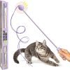 Interactive Cat Wand String Teaser Toy, 2024, Purple -   Toy with Triple-Tail Design, Durable Cotton & Rattle Sound - Ideal for Indoor Cats, Kitten Toy