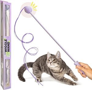 Interactive Cat Wand String Teaser Toy, 2024, Purple -   Toy with Triple-Tail Design, Durable Cotton & Rattle Sound - Ideal for Indoor Cats, Kitten Toy