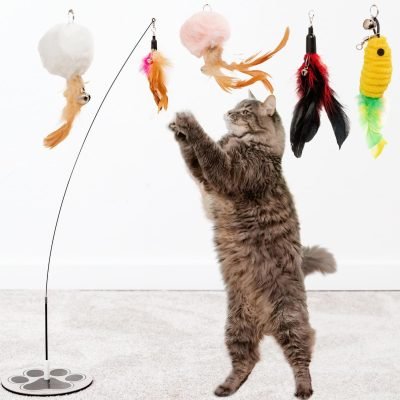 Cat Toys For Bored Indoor Adult Cats Any Surface Base Cat Wand Toy Cat For Stimulation Toys For Indoor Cats Cat Feather Toy Cat Feather Wand Cat Toy Wand Juguetes Para Gatos Activos Juegos Para Gatos