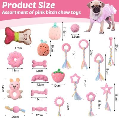 20 Pcs Puppy Toys for Teething Chew Toys for Small Dogs Cute Pink Soft Squeaky Puppy Teething Toys Rubber Outdoor Interactive Dog Toys for Puppies Small Breed Cleaning Doggy Teeth