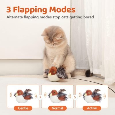 Cat Toys Rechargeable Flapping Bird Sparrow, Lifelike Chirp Tweet, Touch Activated Kitten Toy Interactive Cat Exercise Toys for All Breeds Cat Kicker Catnip Toys 4.0 Inches