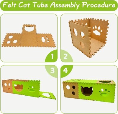 Cat Play Tunnel 14 Pcs DIY Foldable Cat Hideaway Cave with Interactive Peek Hole Felt Kitten Play Tubes and Tunnels for Indoor Cats Up to 20lb
