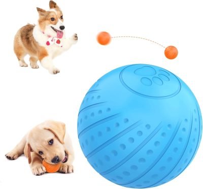 Interactive Dog Toy Ball 2.3'' 2 Interactive Modes Soft Enhanced Rubber Bite Resistant Durable Motion Activated Automatic Rolling Ball Toys with LED