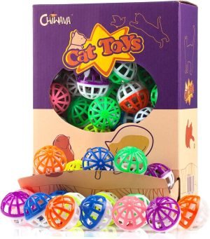 45PCS 1.6'' Cat Toy Ball with Bell Plastic Lattice Jingle Balls Kitten Chase Pounce Rattle Toy Assorted Color