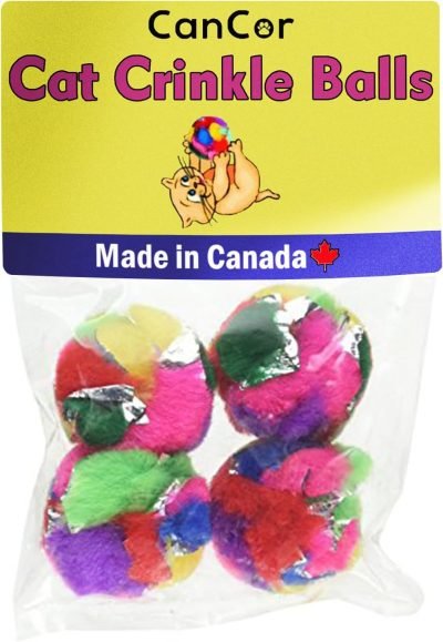 Cat Crinkle Balls 1.5 Inch (50-Pack) - Mini Crinkle Cat Toys for Indoor Cats - Multi-Color Cat Crinkle Toy - Canadian-Made Crinkle Balls for Cats