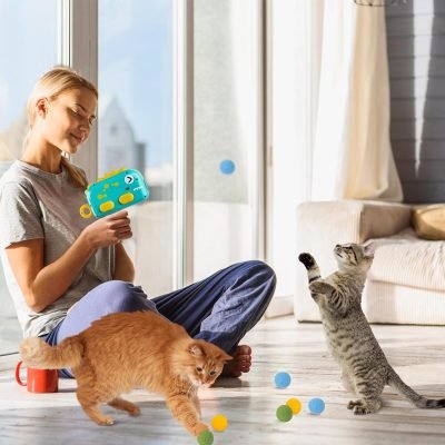 Interactive Cat Toys for Indoor Cats,Cat Ball Launcher Toys with 20Pcs Pom Pom Balls,Soft Balls Shooter Gun for Kitten Playing Toys
