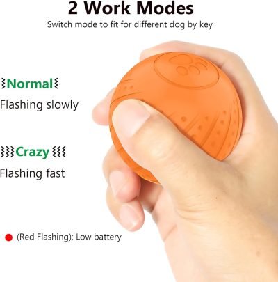 Interactive Dog Toy Ball 2.3'' 2 Interactive Modes Soft Enhanced Rubber Bite Resistant Durable Motion Activated Automatic Rolling Ball Toys with LED