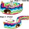 Large Cat Tunnel Bed with Plush Cover,Fluffy Toy Balls, Small Cushion and Flexible Design- 10 inch Diameter, 3 ft Length- Great for Cats, and Small Dogs, Rainbow Wave Color