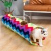 Large Cat Tunnel Bed with Plush Cover,Fluffy Toy Balls, Small Cushion and Flexible Design- 10 inch Diameter, 3 ft Length- Great for Cats, and Small Dogs, Rainbow Wave Color